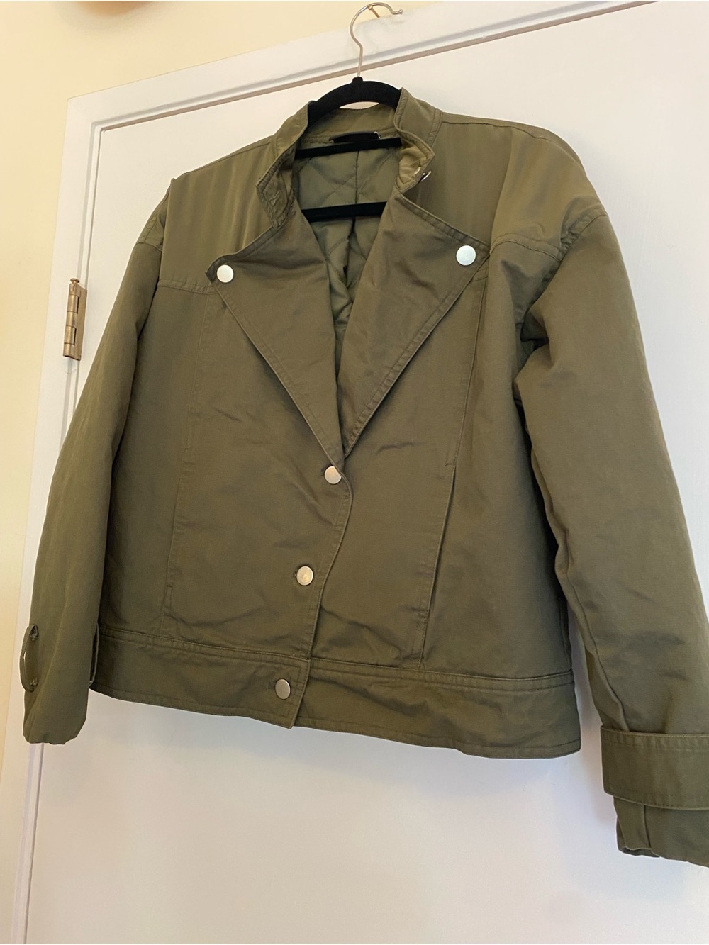 Vici Olive Green Quilted Bomber Jacket with Snap Closures
